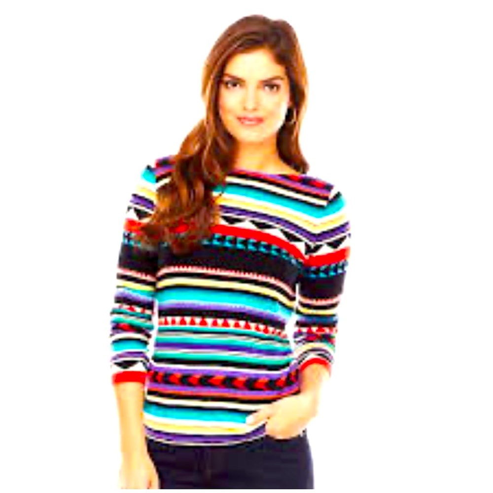 Chaps Lightweight Cotton Bold Aztec Printed Sweater Pullover Size Medium